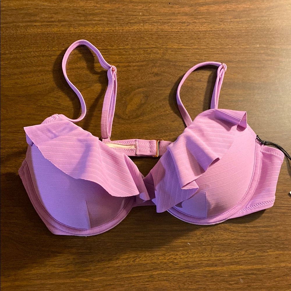 Shade & Shore Pink Ruffled Bikini Top